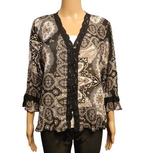 Paisly Button Down Semi Sheer Blouse Size M